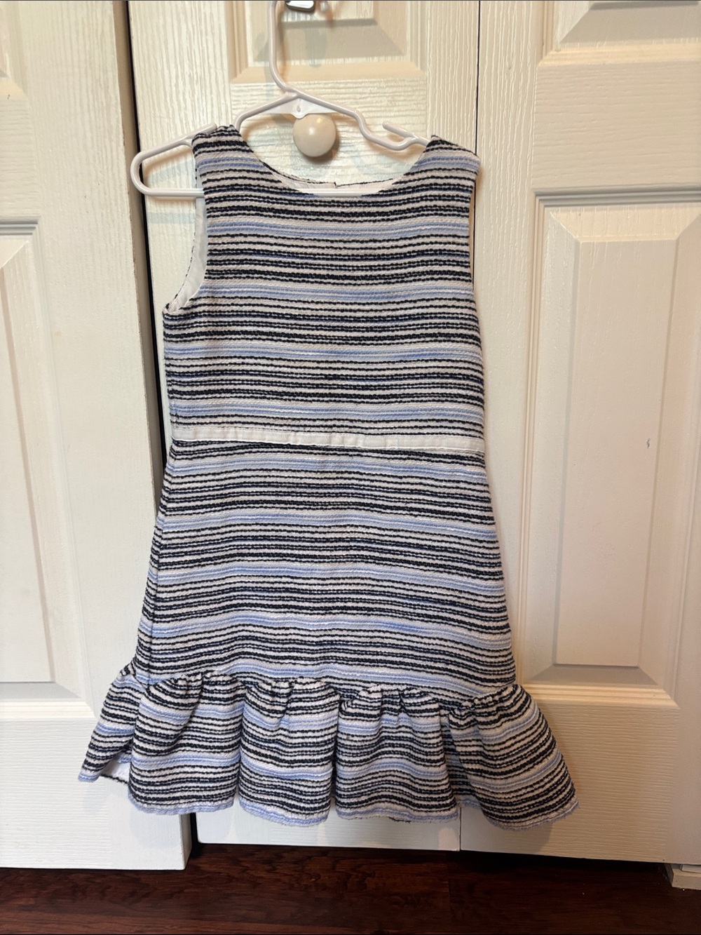 Janie and Jack Blue & White Striped Sleeveless Ruffle Hem Dress